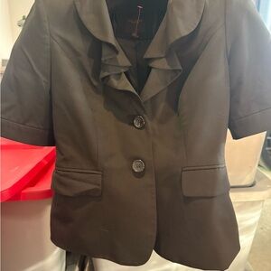 Black Ruffled Collar Short Sleeve Blazer p12